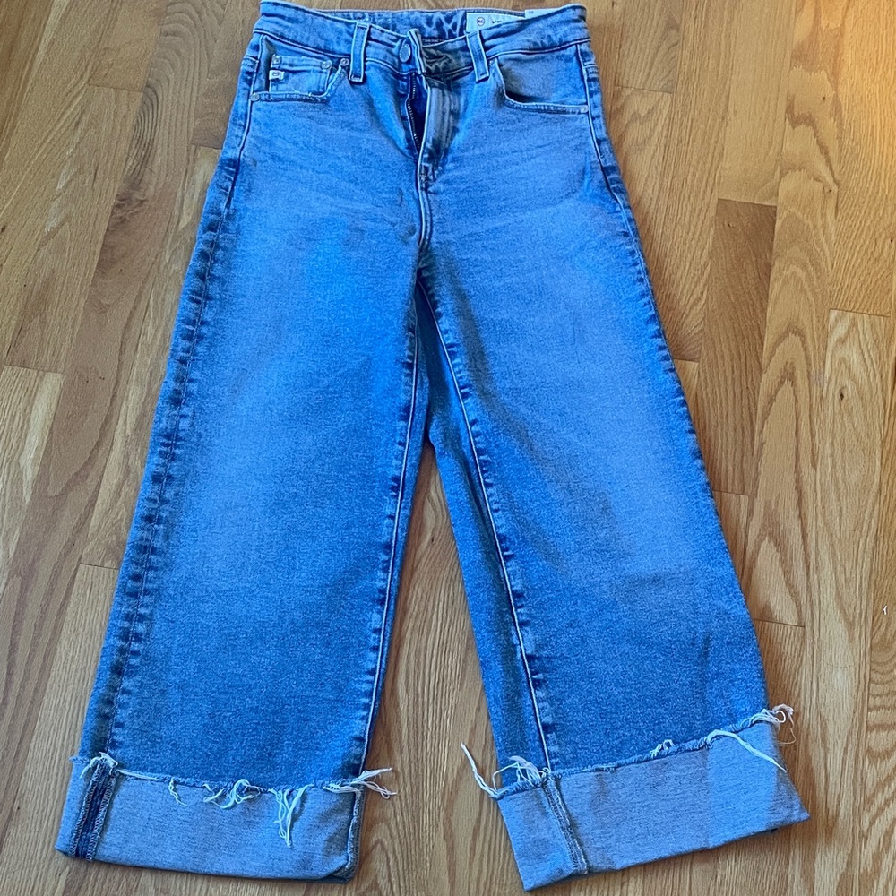 AG SAIGE WIde Leg Crop Blue High Rise Flare Jeans - Picture 6 of 15